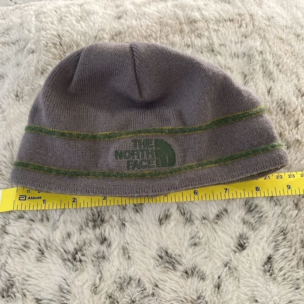 The North Face Gray Green Knit Fleece Lined Beanie Hat Toboggan